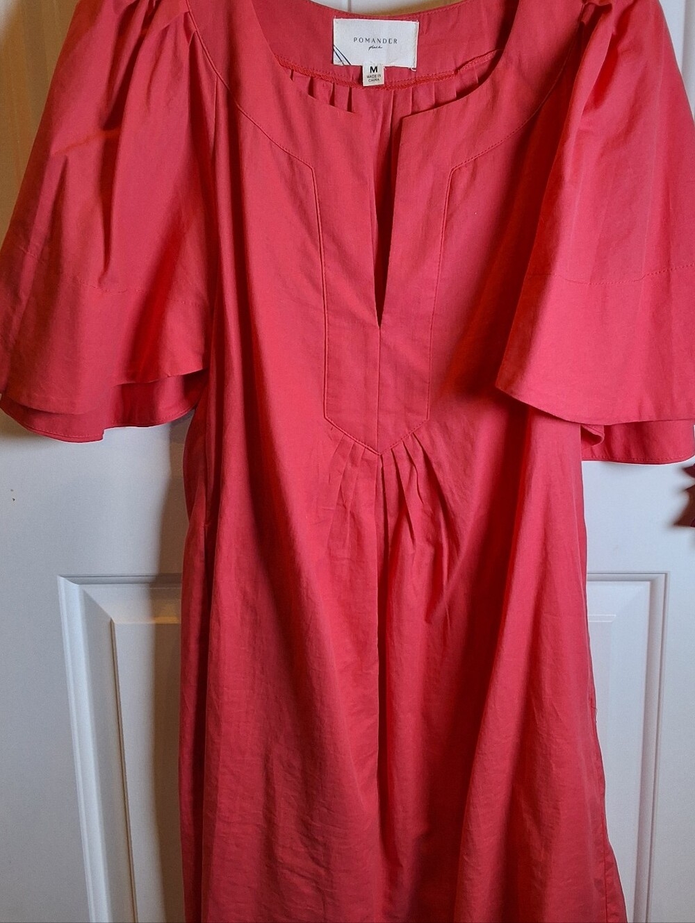 Pomander Place Coral-Pink Flutter Sleeve Midi Dress
